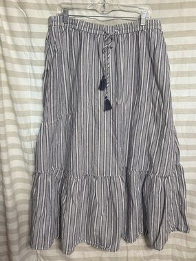 Talbots Navy and White Striped Tiered Midi Skirt XL  tiered 100% cotton lined